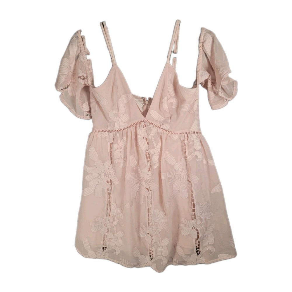 Lovers + Friends Dress Womens M Blush Pink Floral Cold Shoulder Mini Coquette